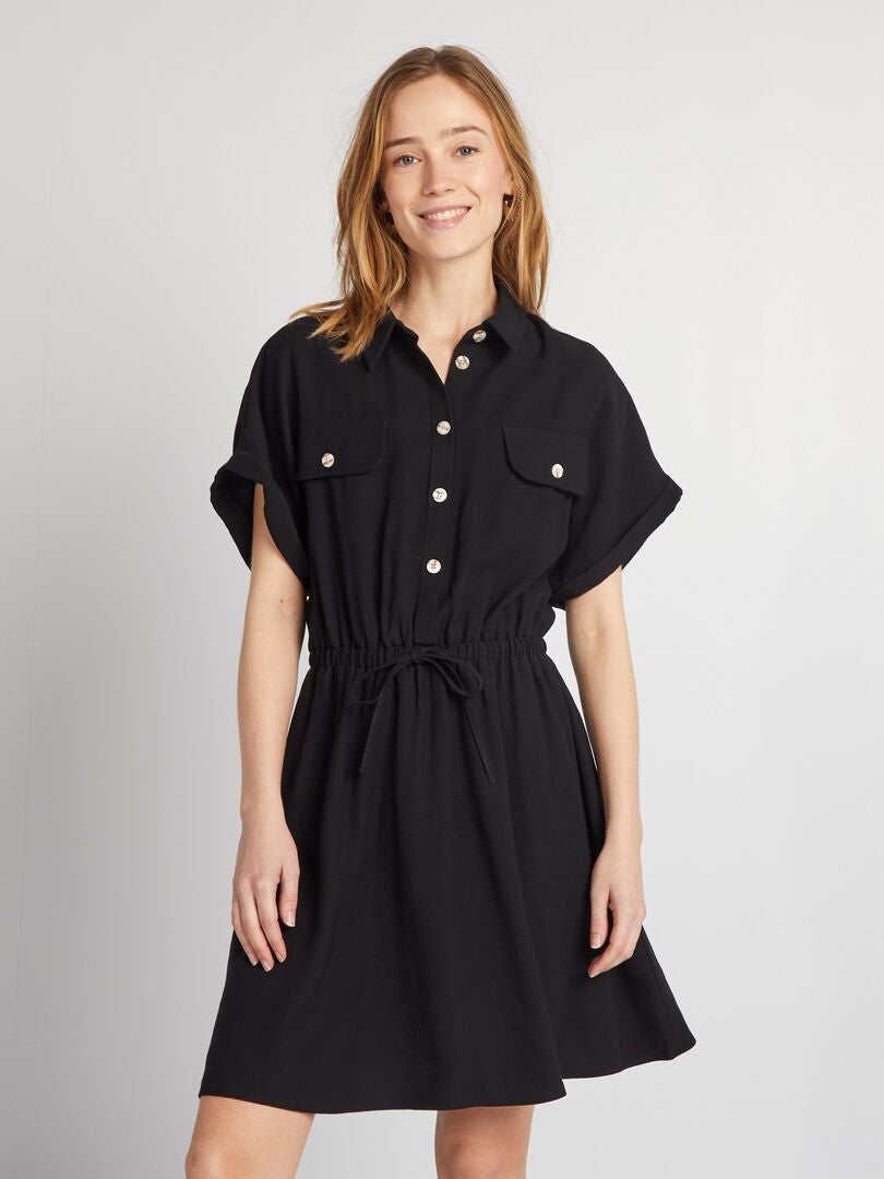 Robe chemise élastiquée noir - Kiabi