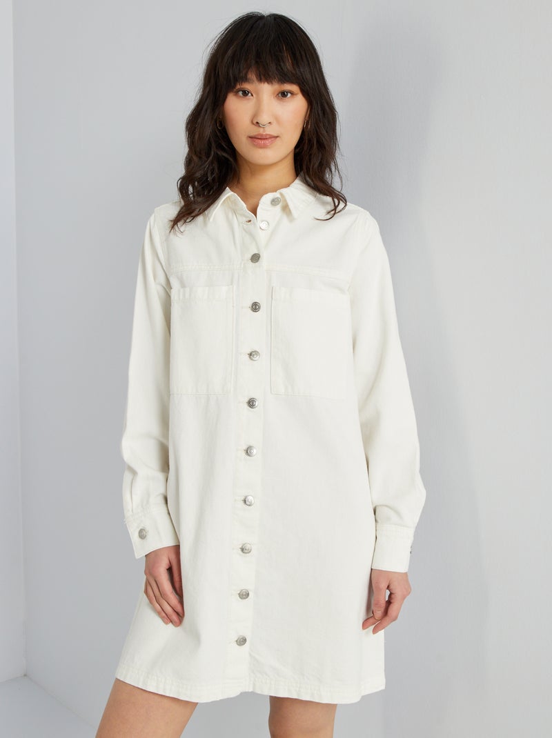 Robe chemise en denim blanc - Kiabi