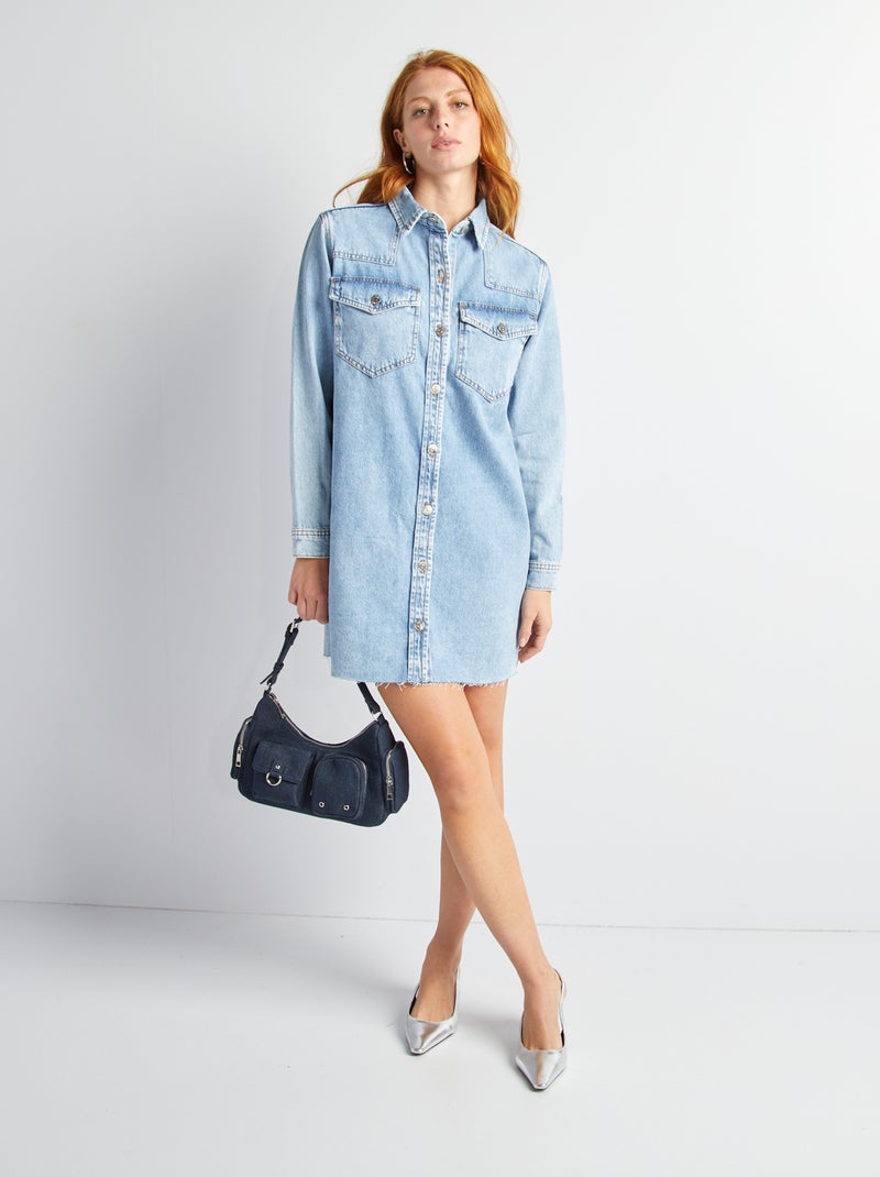 Robe chemise en denim Bleu clair - Kiabi