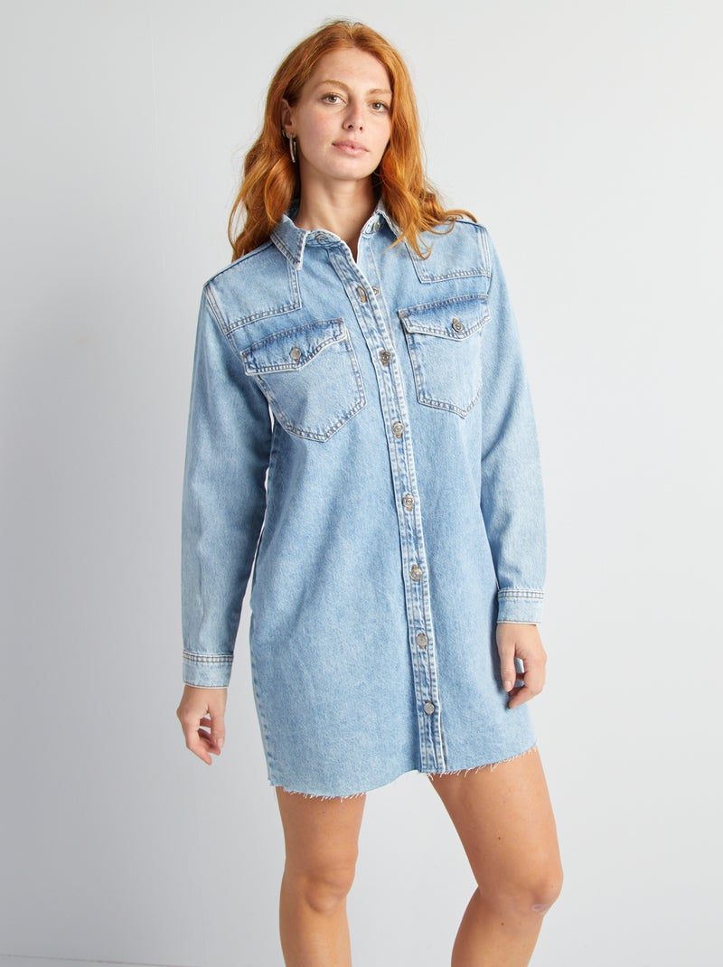 Robe chemise en denim Bleu clair - Kiabi