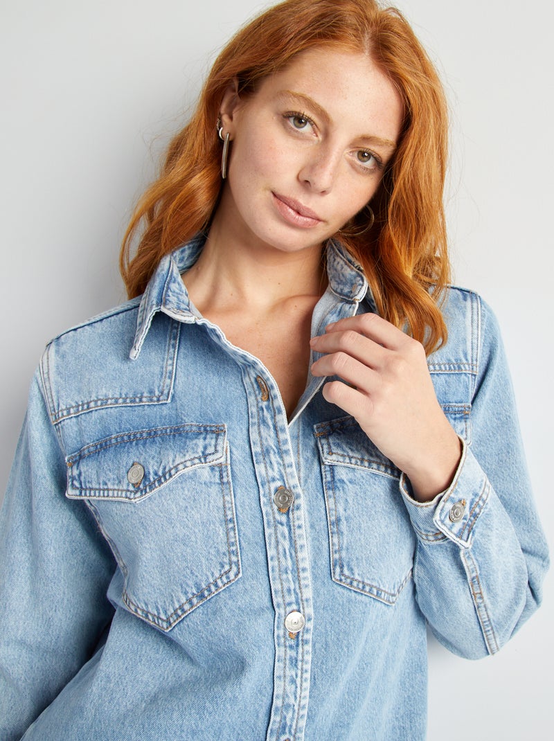 Robe chemise en denim Bleu clair - Kiabi