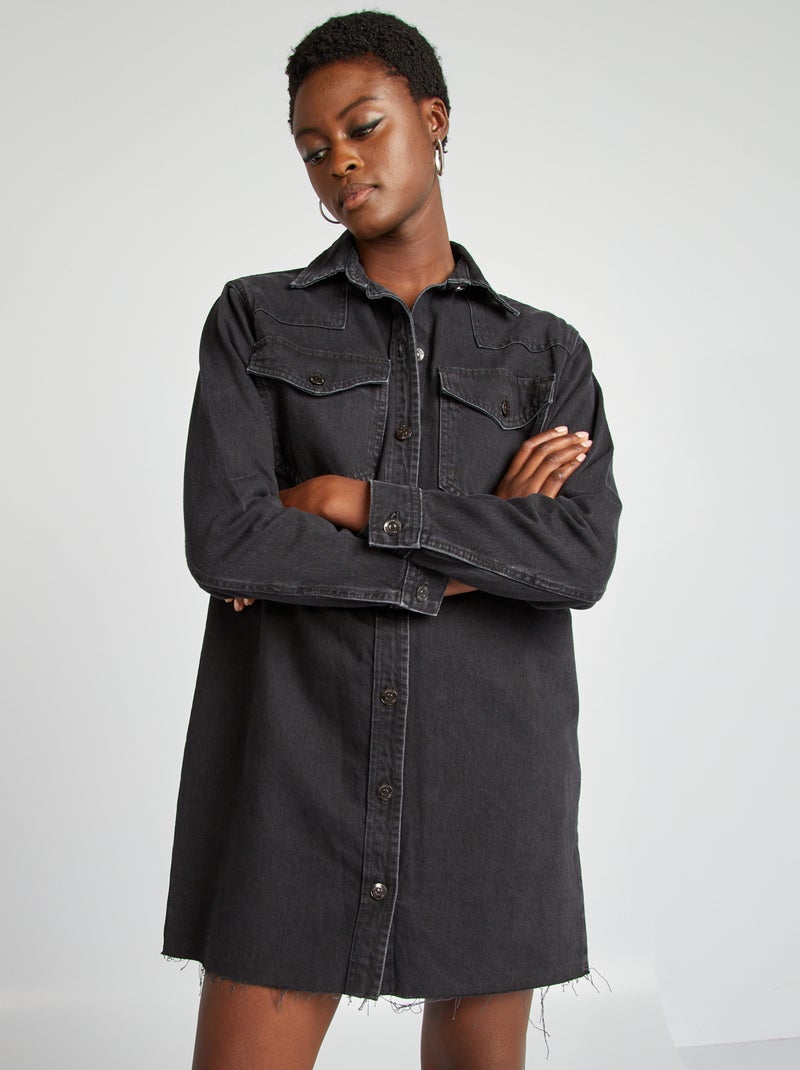 Robe chemise en denim Noir - Kiabi