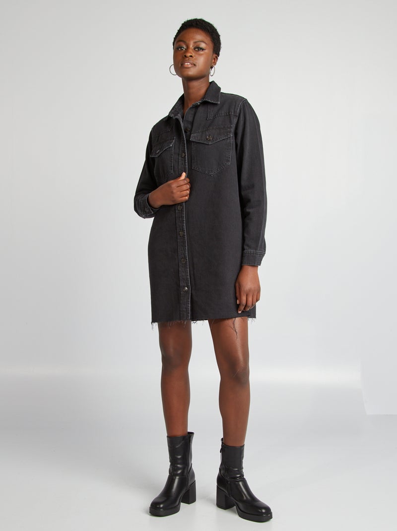 Robe chemise en denim Noir - Kiabi