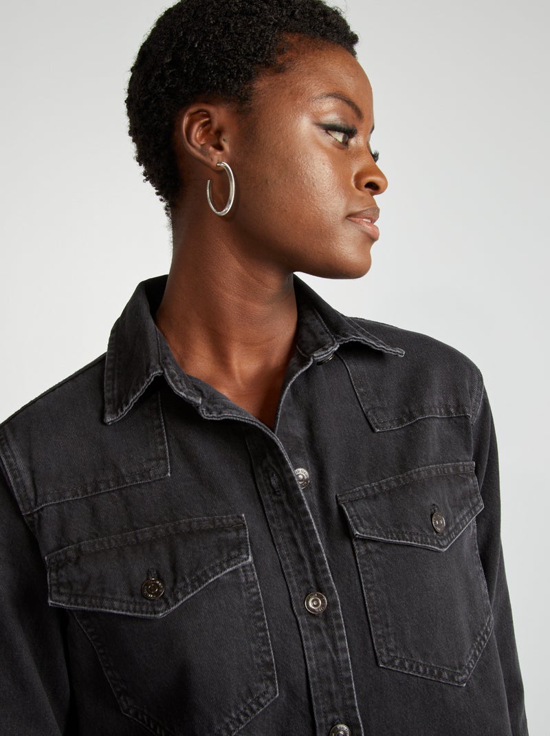 Robe chemise en denim Noir - Kiabi