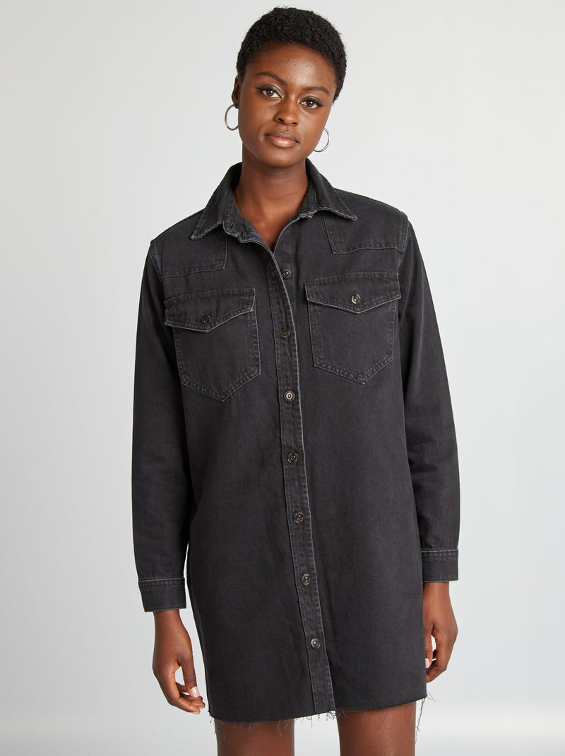 Robe chemise en denim Noir - Kiabi