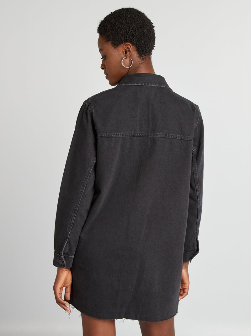 Robe chemise en denim Noir - Kiabi