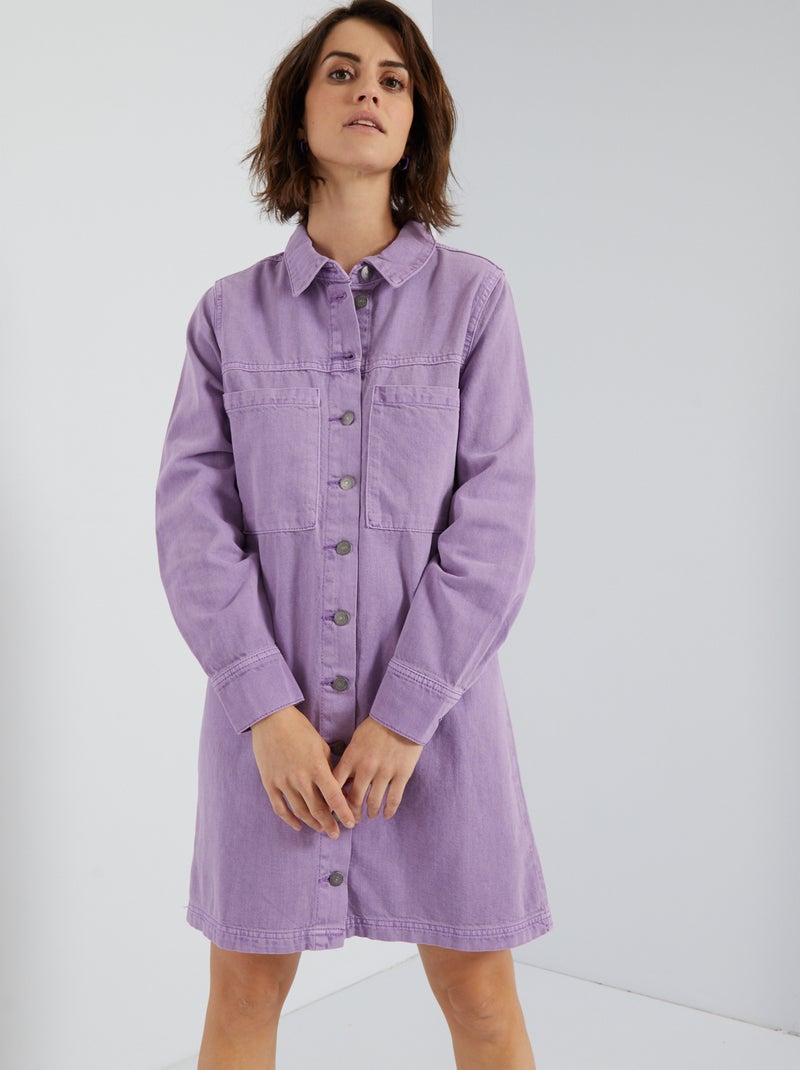 Robe chemise en denim Violet - Kiabi
