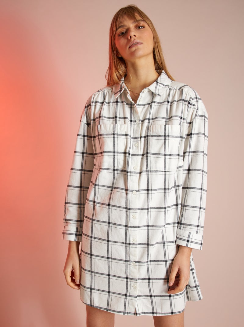 Robe chemise en flanelle Blanc - Kiabi