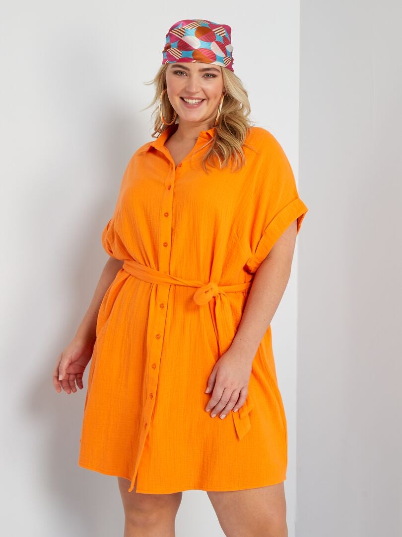 Robe chemise en gaze de coton Orange - Kiabi