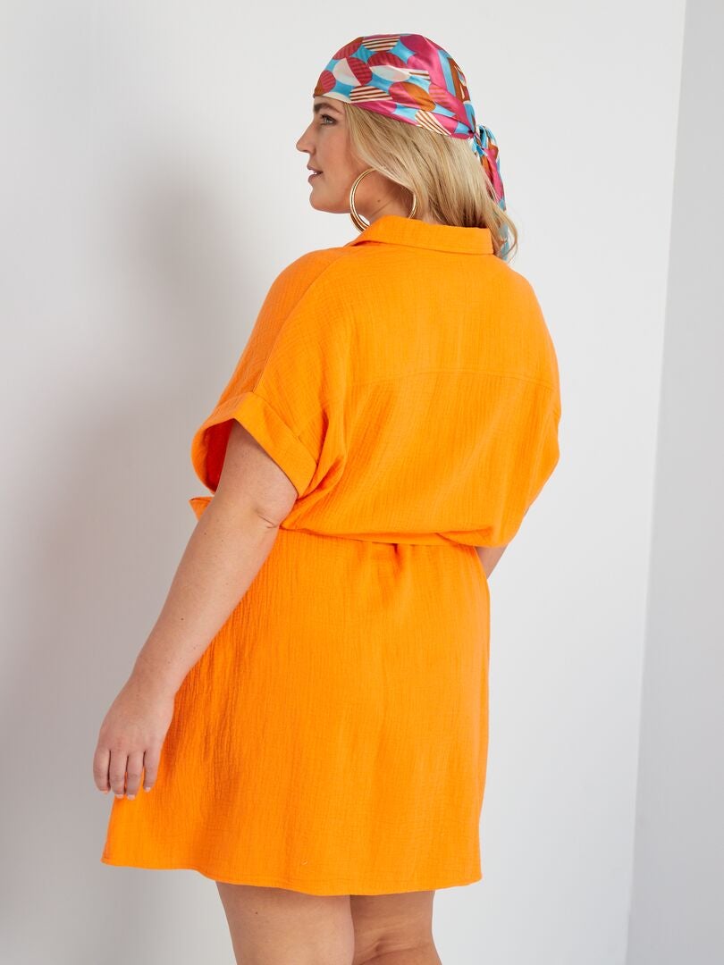 Robe chemise en gaze de coton Orange - Kiabi