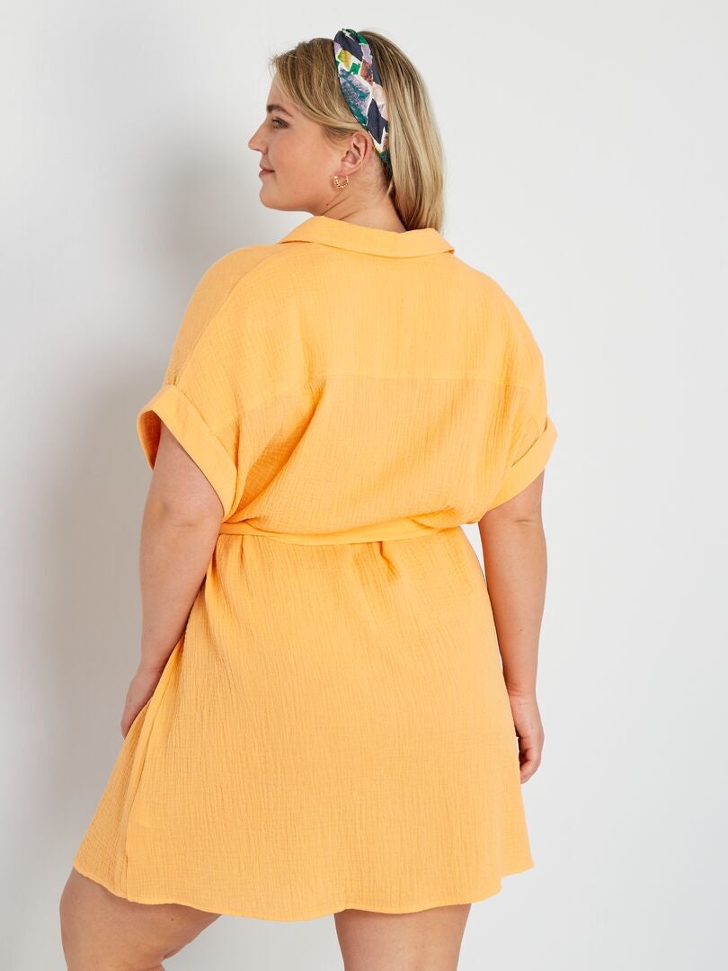 Robe chemise en gaze de coton Orange - Kiabi