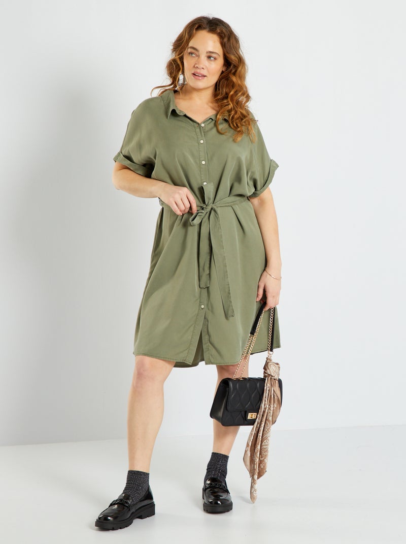 Robe chemise en lyocell Kaki - Kiabi