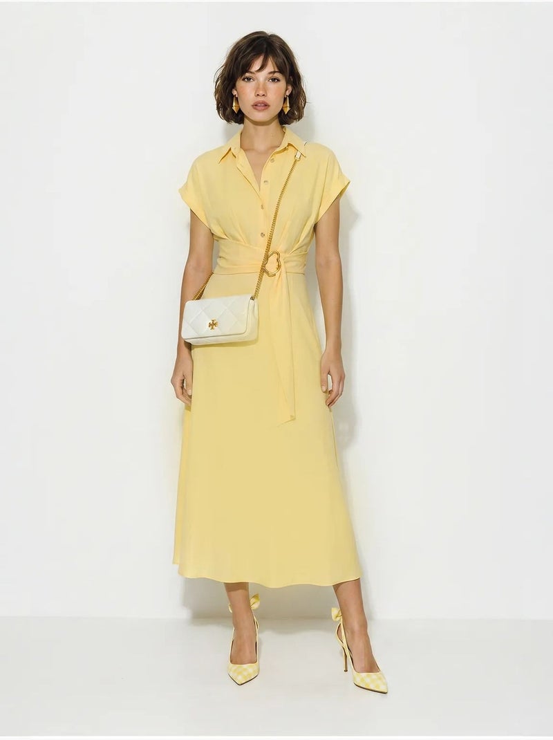 Robe chemise en popeline avec ceinture lucci Jaune citron - Kiabi