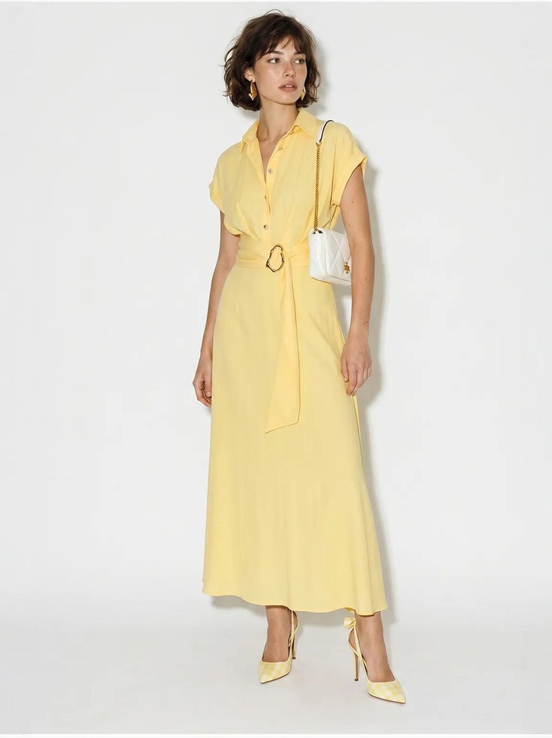 Robe chemise en popeline avec ceinture lucci Jaune citron - Kiabi
