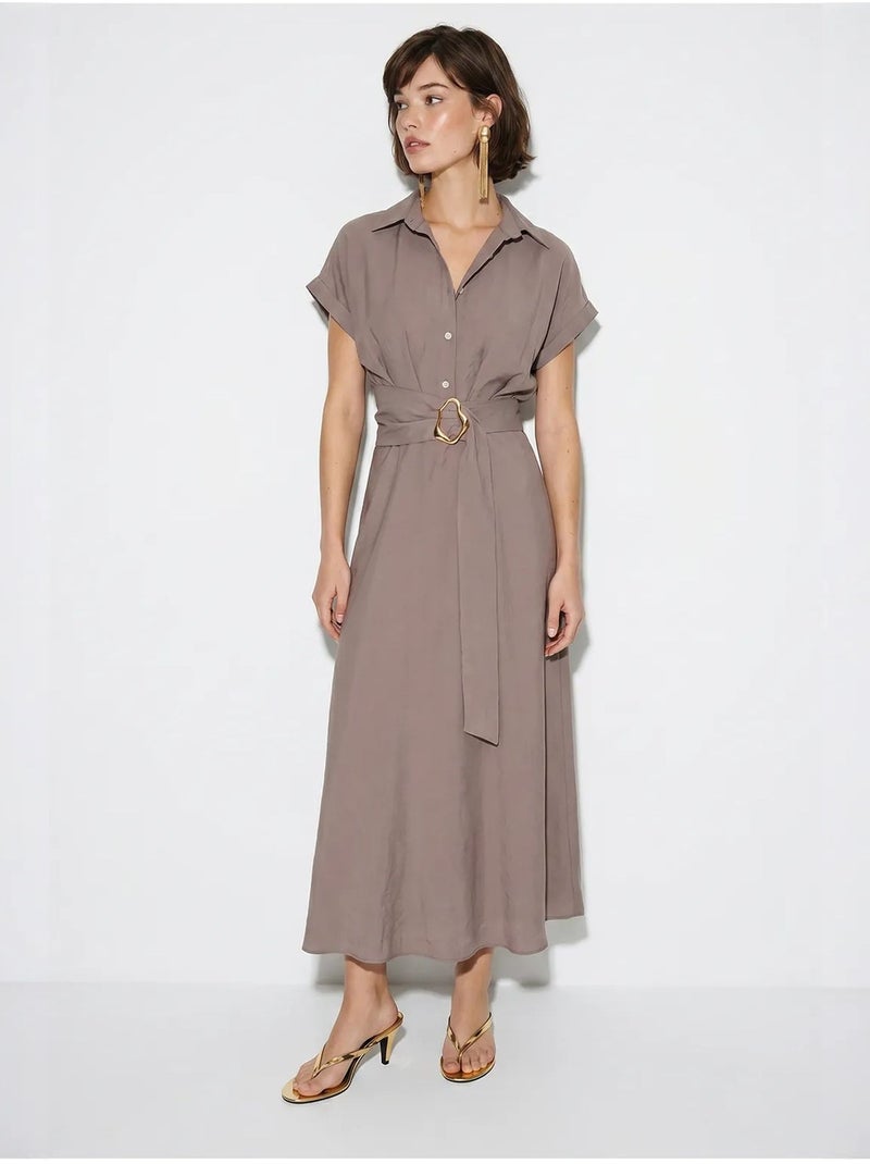 Robe chemise en popeline avec ceinture lucci Mauve - Kiabi