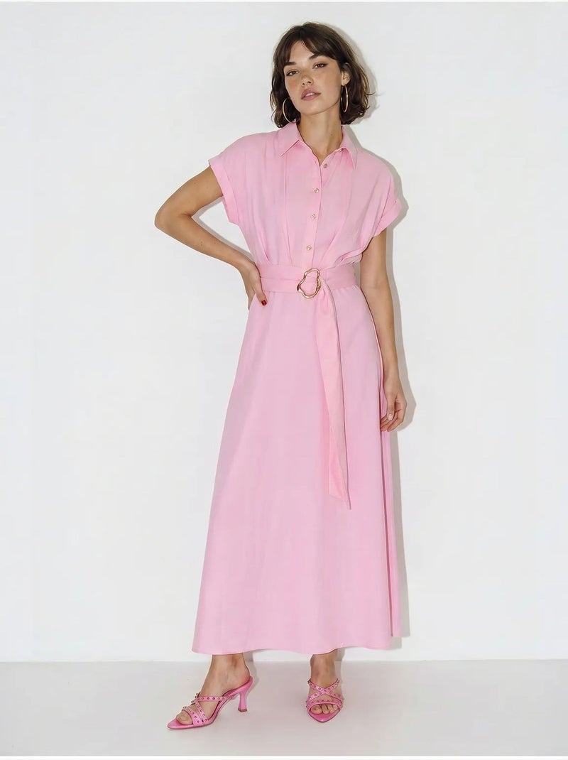 Robe chemise en popeline avec ceinture lucci Rose - Kiabi