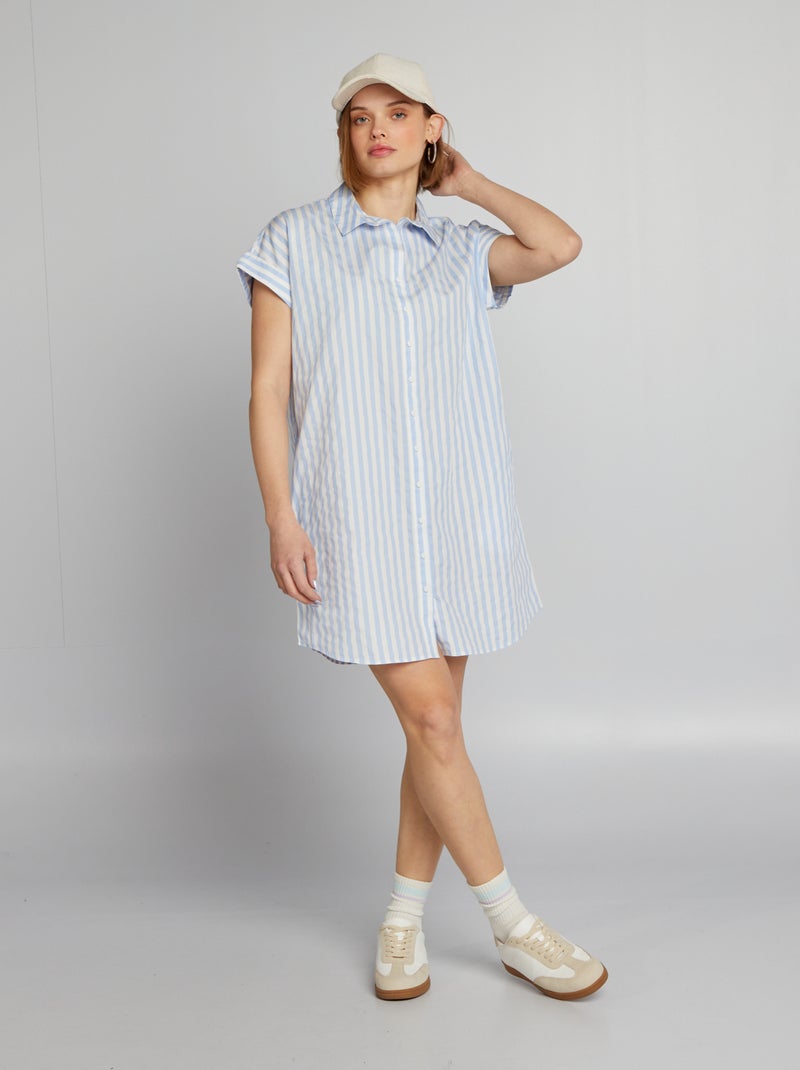 Robe chemise en popeline Bleu - Kiabi
