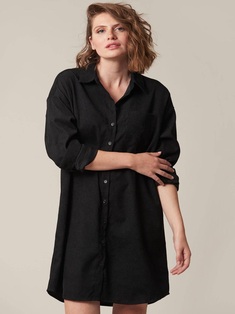 Robe chemise en velours côtelé 'Deeluxe' Noir - Kiabi