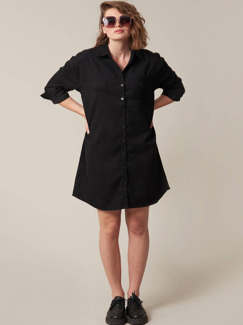 Robe chemise en velours côtelé 'Deeluxe' Noir - Kiabi