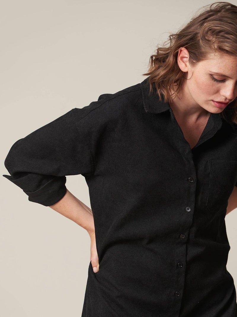 Robe chemise en velours côtelé 'Deeluxe' Noir - Kiabi