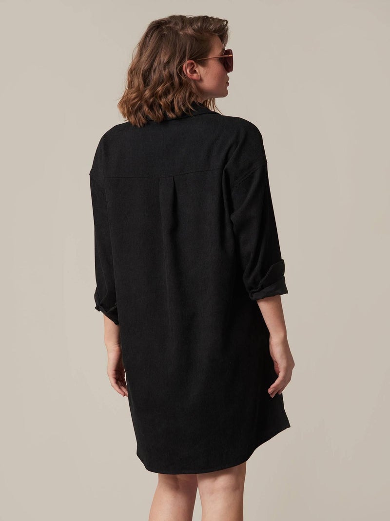 Robe chemise en velours côtelé 'Deeluxe' Noir - Kiabi