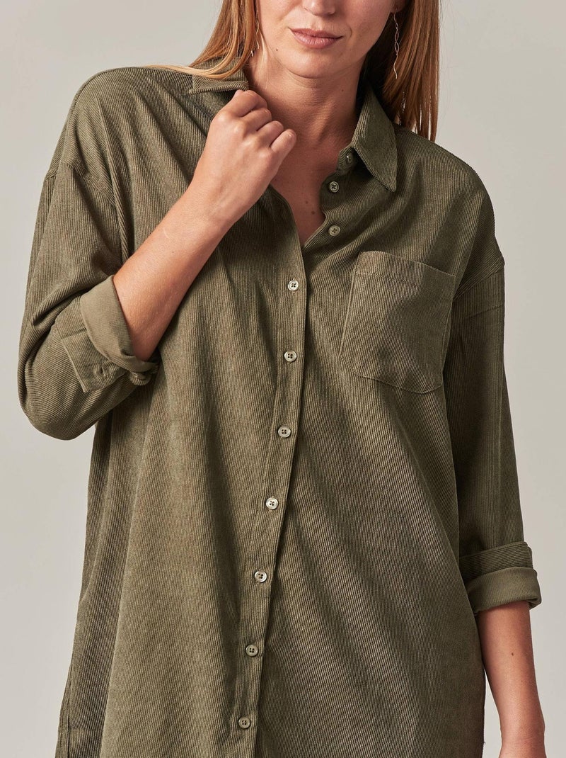 Robe chemise en velours côtelé 'Deeluxe' Vert bouteille - Kiabi