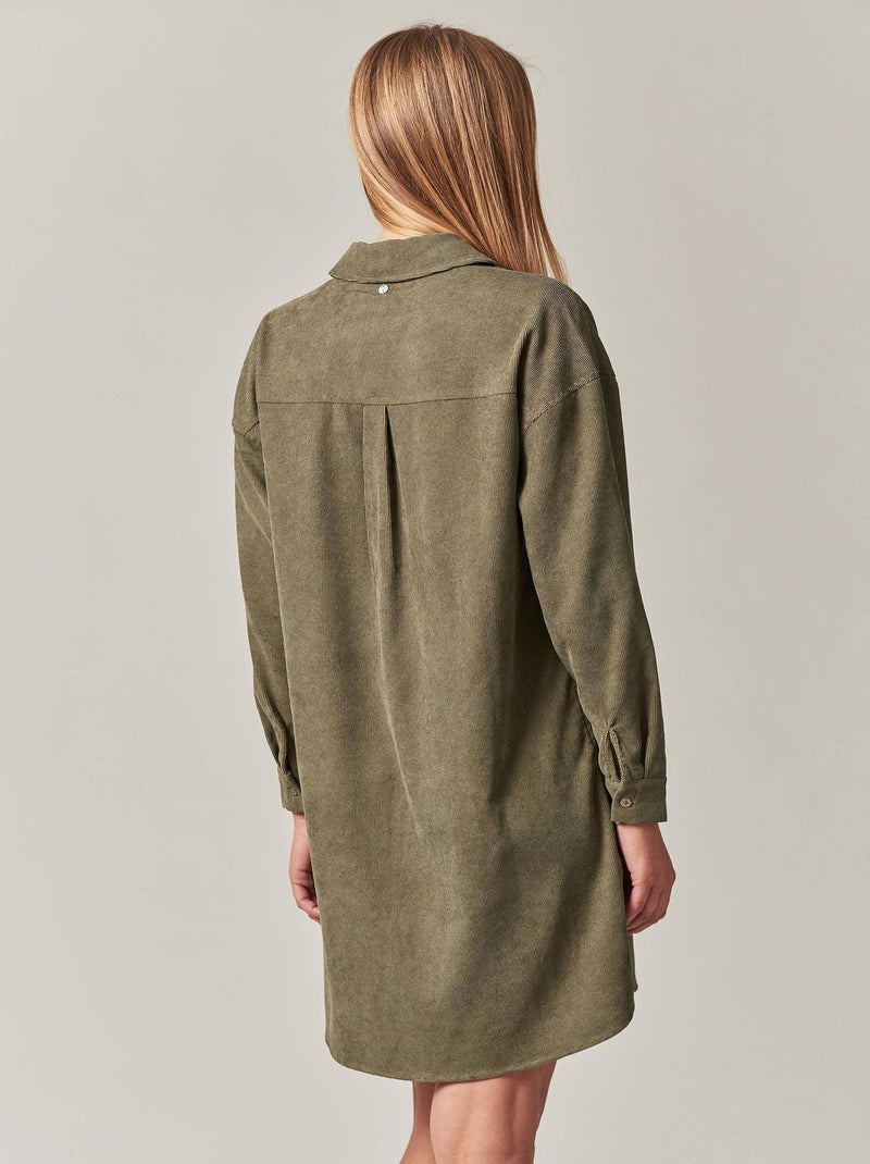 Robe chemise en velours côtelé 'Deeluxe' Vert bouteille - Kiabi