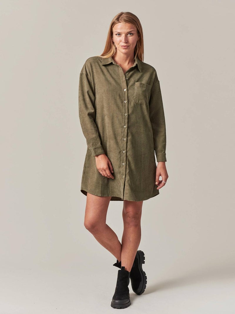 Robe chemise en velours côtelé 'Deeluxe' Vert bouteille - Kiabi