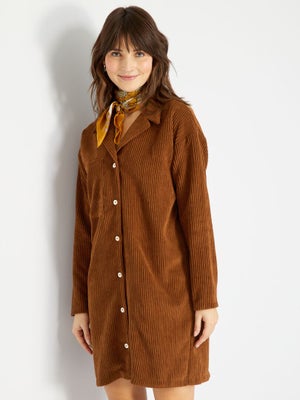 Robe Femme Automne-hiver Avec Poches - Manches Longues, Col V, Coupe Trapèze, Genou, En Tissu Doux (marron, Taille L)