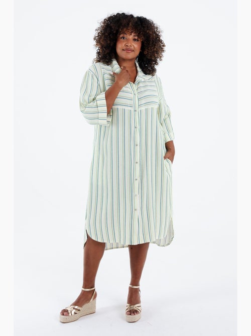 Robe chemise en viscose rayée PAPRIKA - Kiabi Robe chemise en viscose rayée PAPRIKA - Kiabi