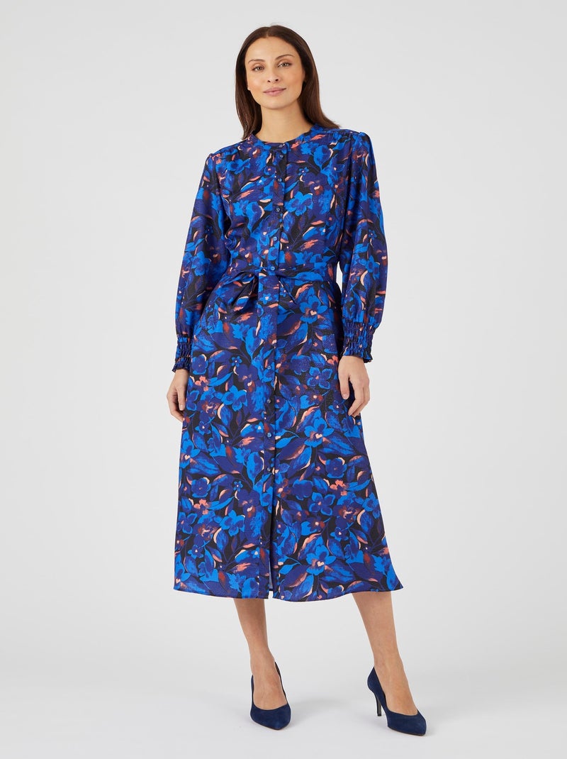Robe-chemise fantaisie smockée - Damart Bleu - Kiabi