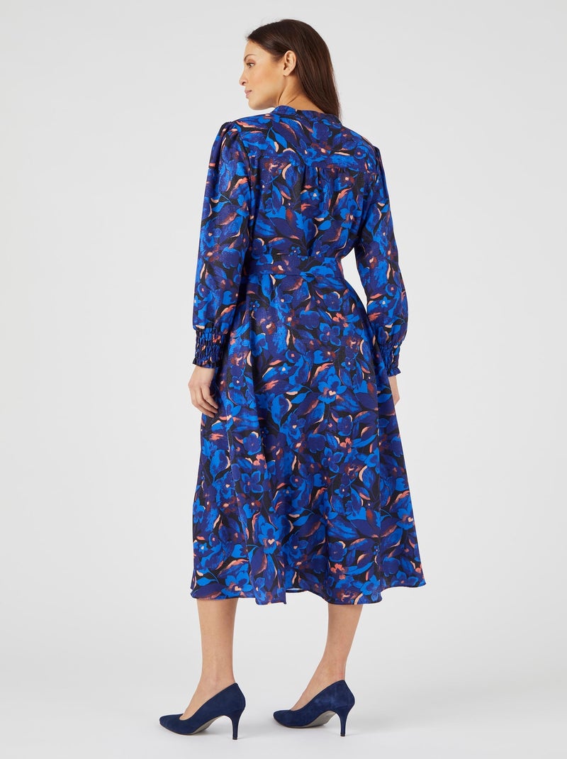 Robe-chemise fantaisie smockée - damart Bleu - Kiabi