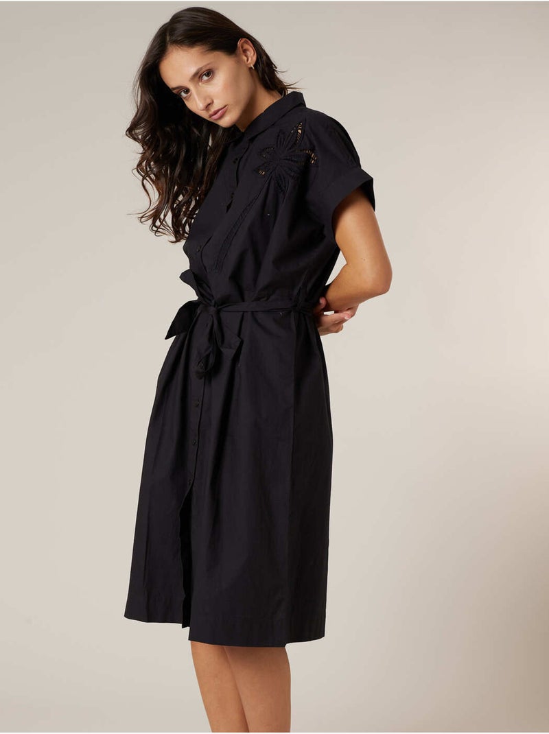 Robe chemise femme en 100% coton 'Deeluxe' Noir - Kiabi