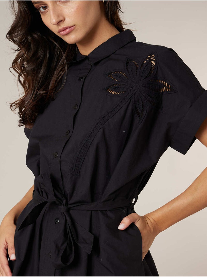 Robe chemise femme en 100% coton 'Deeluxe' Noir - Kiabi