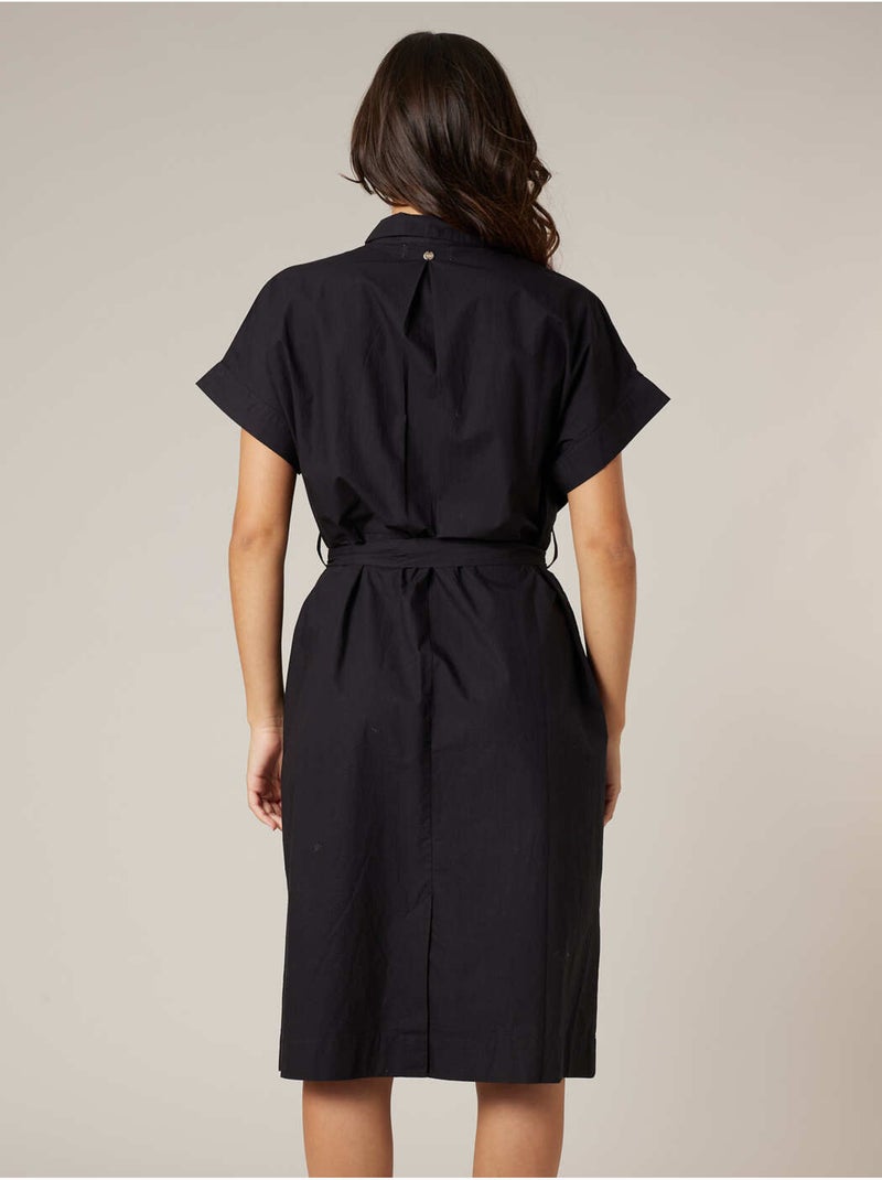Robe chemise femme en 100% coton 'Deeluxe' Noir - Kiabi