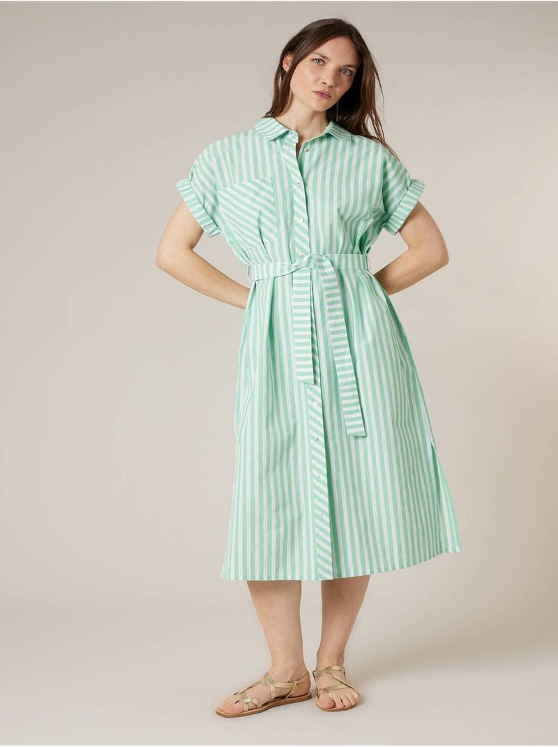 Robe chemise femme en 100% coton rayé 'Deeluxe' Vert clair - Kiabi