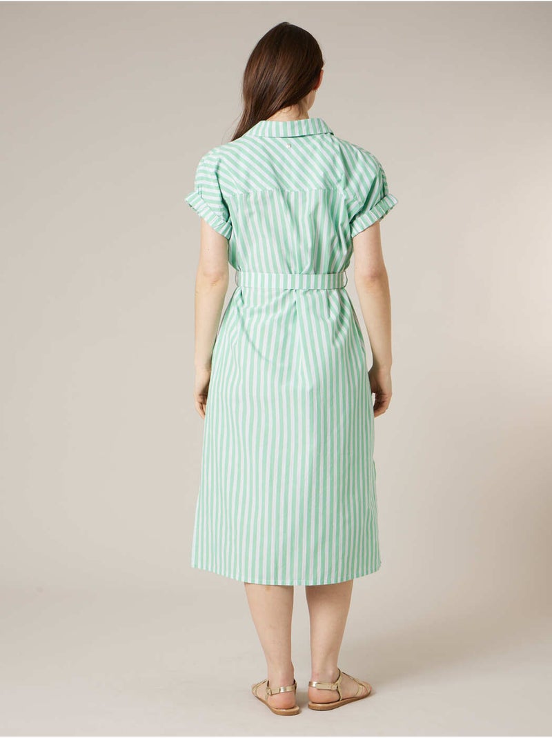Robe chemise femme en 100% coton rayé 'Deeluxe' Vert clair - Kiabi