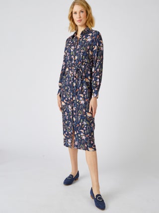 Robe-chemise fleurie crêpe reliéfé - Damart