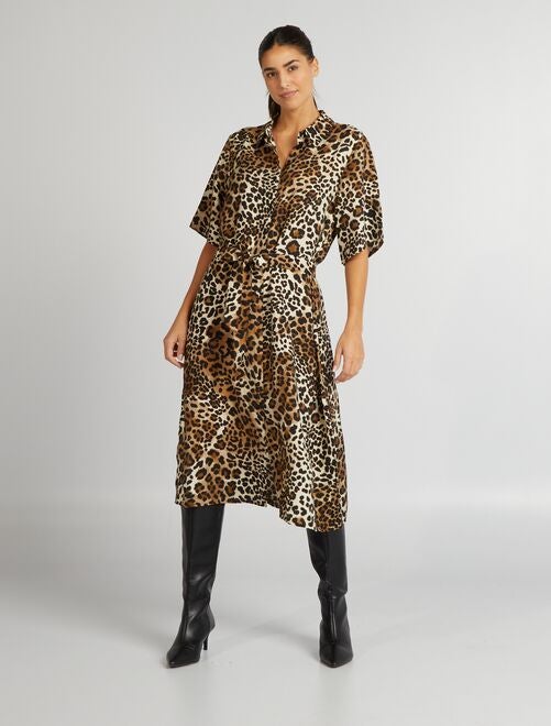 Robe chemise fluide léopard 'JDY' - Kiabi