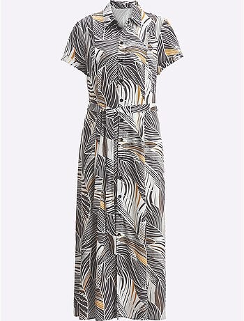 Robe chemise imprimée en viscose ECOVERO col chemise et manches courtes - Taille standard - Helline