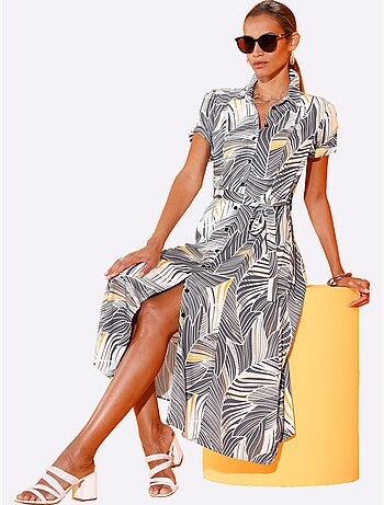 Robe chemise imprimée en viscose ECOVERO col chemise et manches courtes - Taille standard - Helline