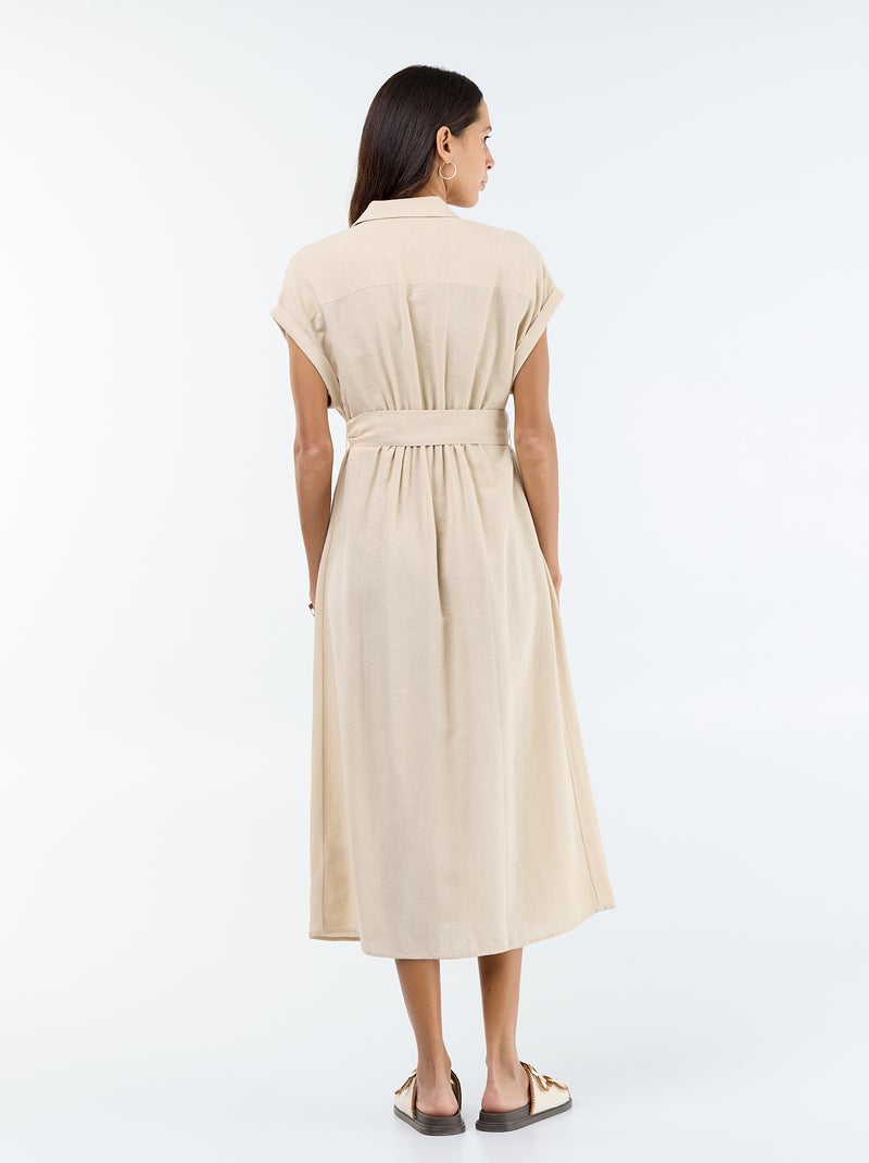 Robe chemise longue à manches courtes Beige - Kiabi
