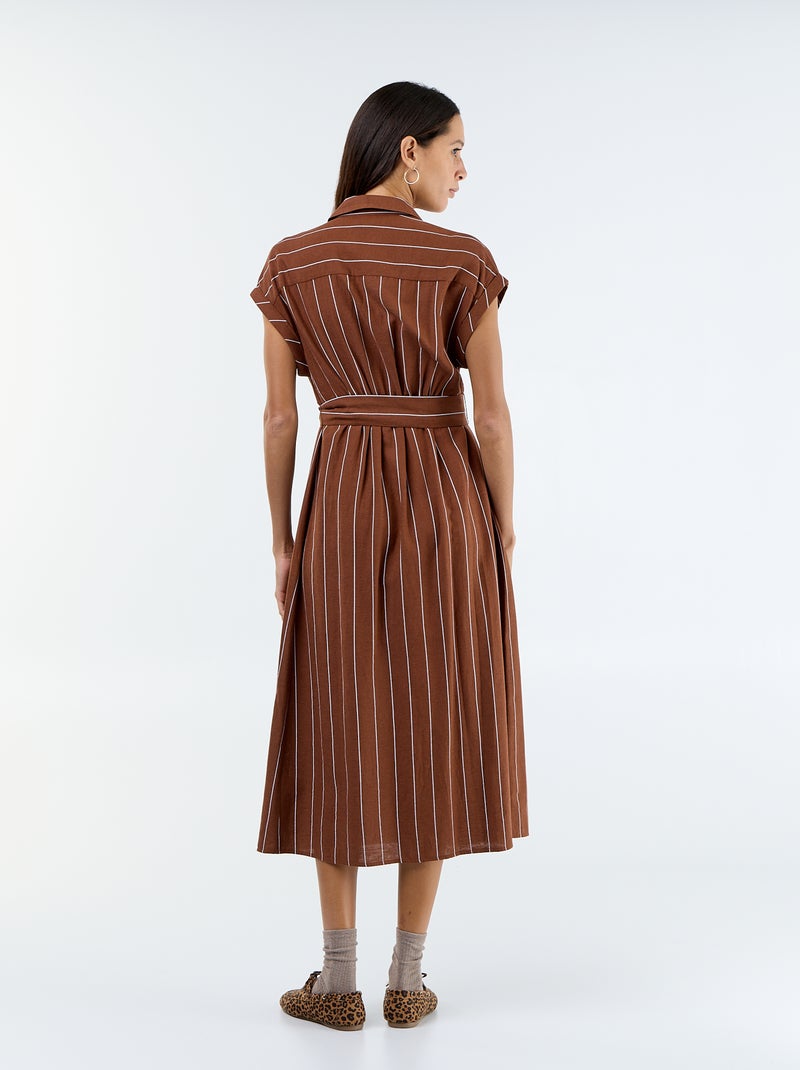 Robe chemise longue à manches courtes Marron - Kiabi