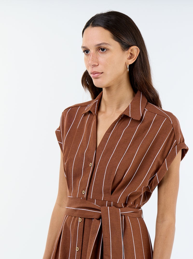 Robe chemise longue à manches courtes Marron - Kiabi