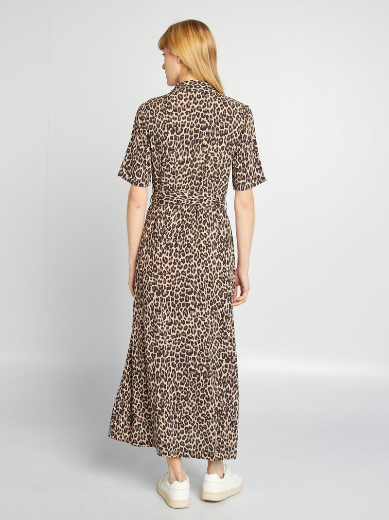 Robe chemise longue à motif Beige - Kiabi