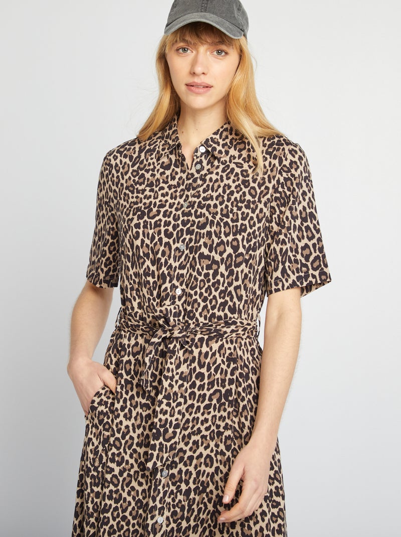 Robe chemise longue à motif Beige - Kiabi