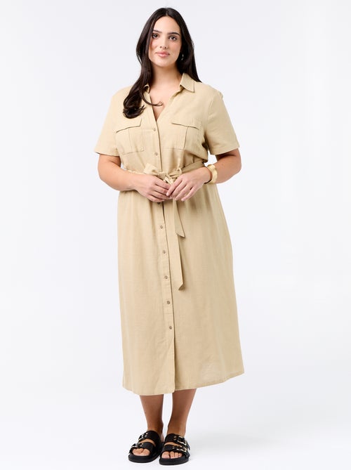 Robe chemise longue avec ceinture à nouer - Kiabi Robe chemise longue avec ceinture à nouer - Kiabi