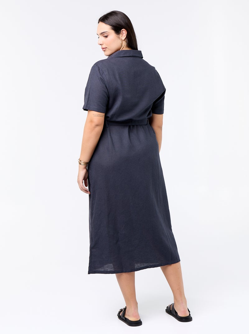Robe chemise longue avec ceinture à nouer Bleu - Kiabi
