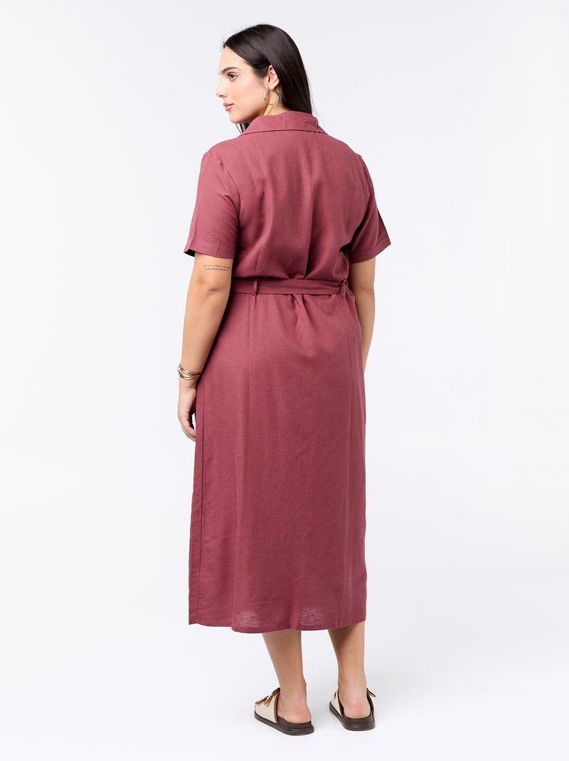 Robe chemise longue avec ceinture à nouer Rose - Kiabi