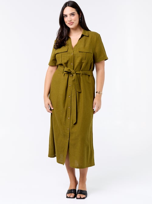 Robe chemise longue avec ceinture à nouer - Kiabi